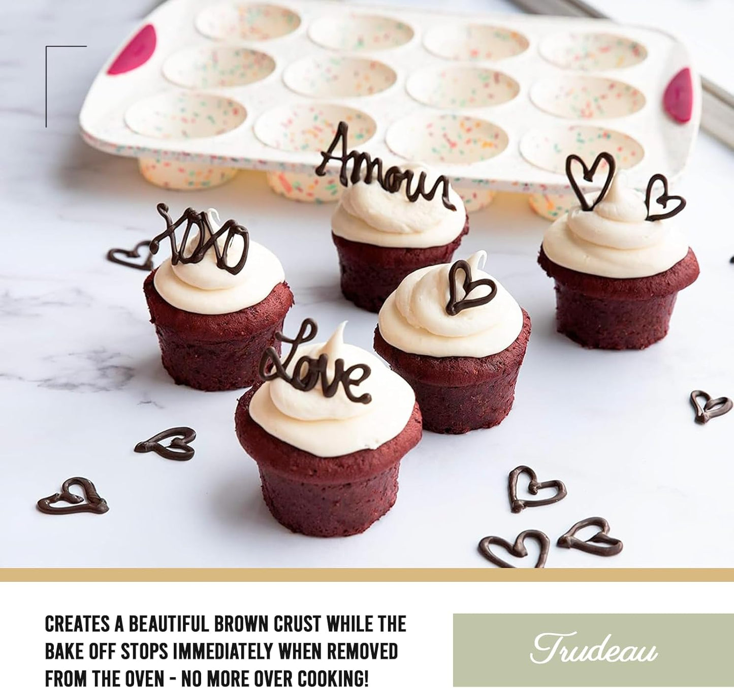 Trudeau Structured Silicone Muffin Pan, 12 Cup, Confetti/Fuschia