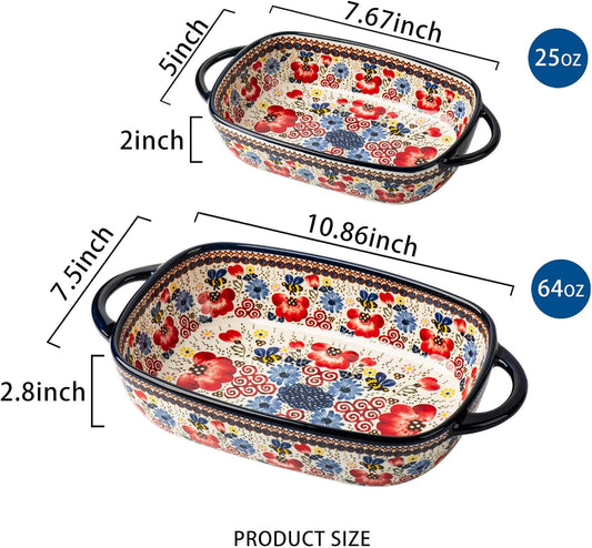 Baking Dish Ceramic Baking Pan Blue Casserole Dish Porcelain rectangular Baking Set 2pcs Bakeware Sets Lasagna Pan Baking Dishes for oven(Honey Flower)