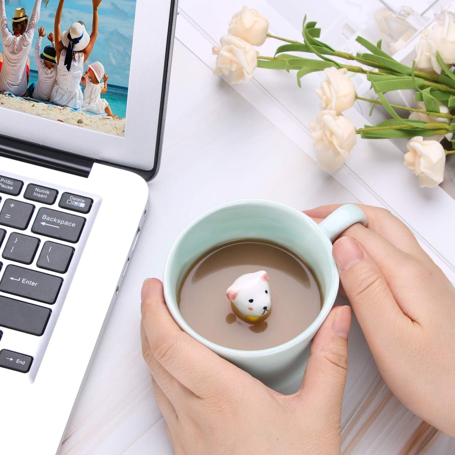 Surprise 3D Coffee Mug Animal Inside 8 oz with Polar Bear,Cute Cartoon Handmade Ceramics Cup,Christmas Birthday Surprise for Friends Family or Kids (Polar Bear)