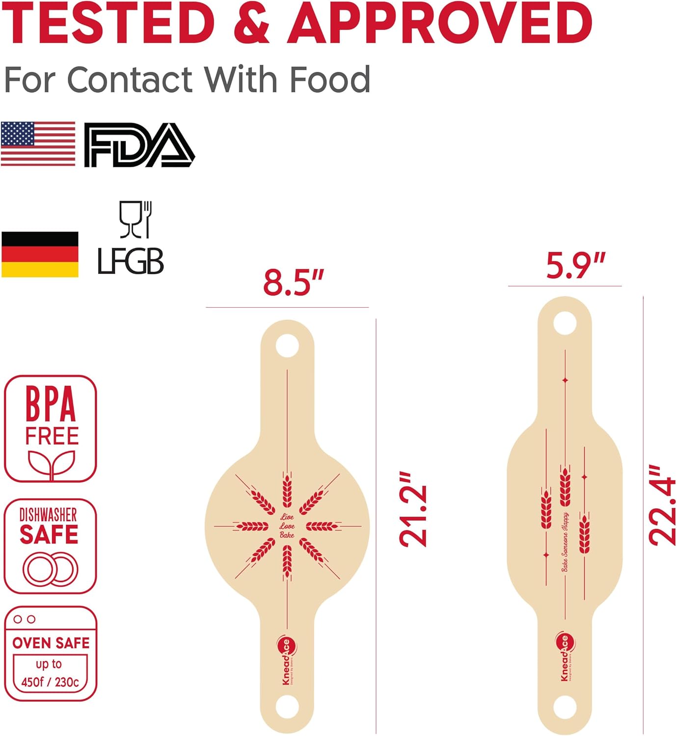 KneadAce Silicone Bread Sling Set Of Oval & Round with Long Handles, Nonstick&Reusable Easy-Lift Baking Mat Easy Clean Dutch Oven Liners, Sourdough Baking Supplies, Ideal As Gift For Bakers