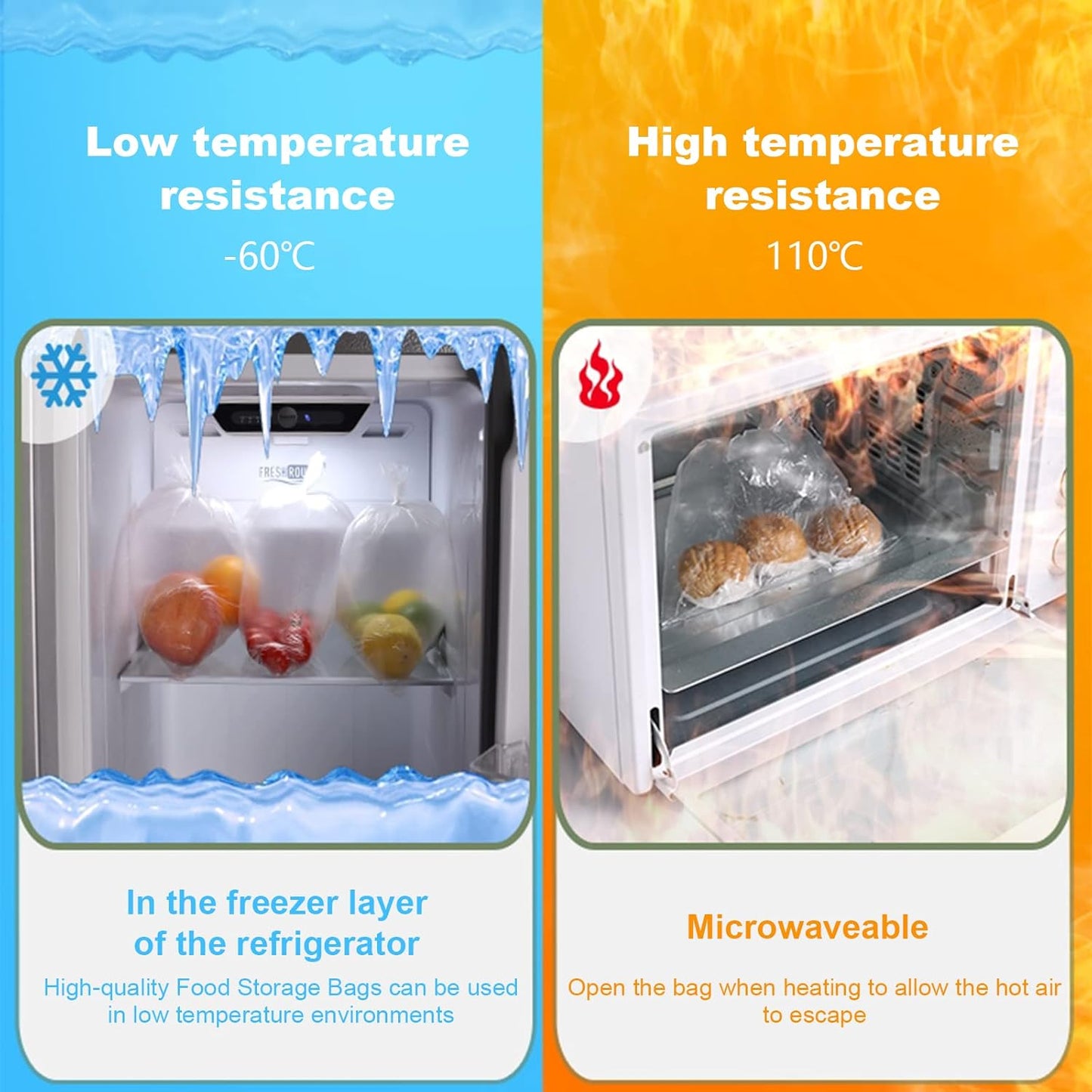 RyhamPaper Food Storage Bags, 2 Roll 12 x 16 Plastic Produce Bag on Roll Fruits, Vegetable, Bread, Food Storage Clear Bags, 350 Bags/Roll