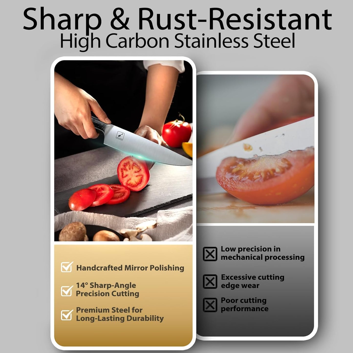 Knife Set, imarku 14Pcs Kitchen Knives Set, Premium Japanese Knife Set with Block, Razor-Sharp High Carbon Stainless Steel Knives Set for Kitchen, Dishwasher Safe, Built-in Sharpener, Black