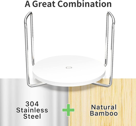 Wisuce Dish Racks for Kitchen Countertop Organizer - Bamboo Plate Holder Adjustable Size | Stainless Steel 304 Portable Handle for Kitchen Drawer Countertop Cupboard Shelf