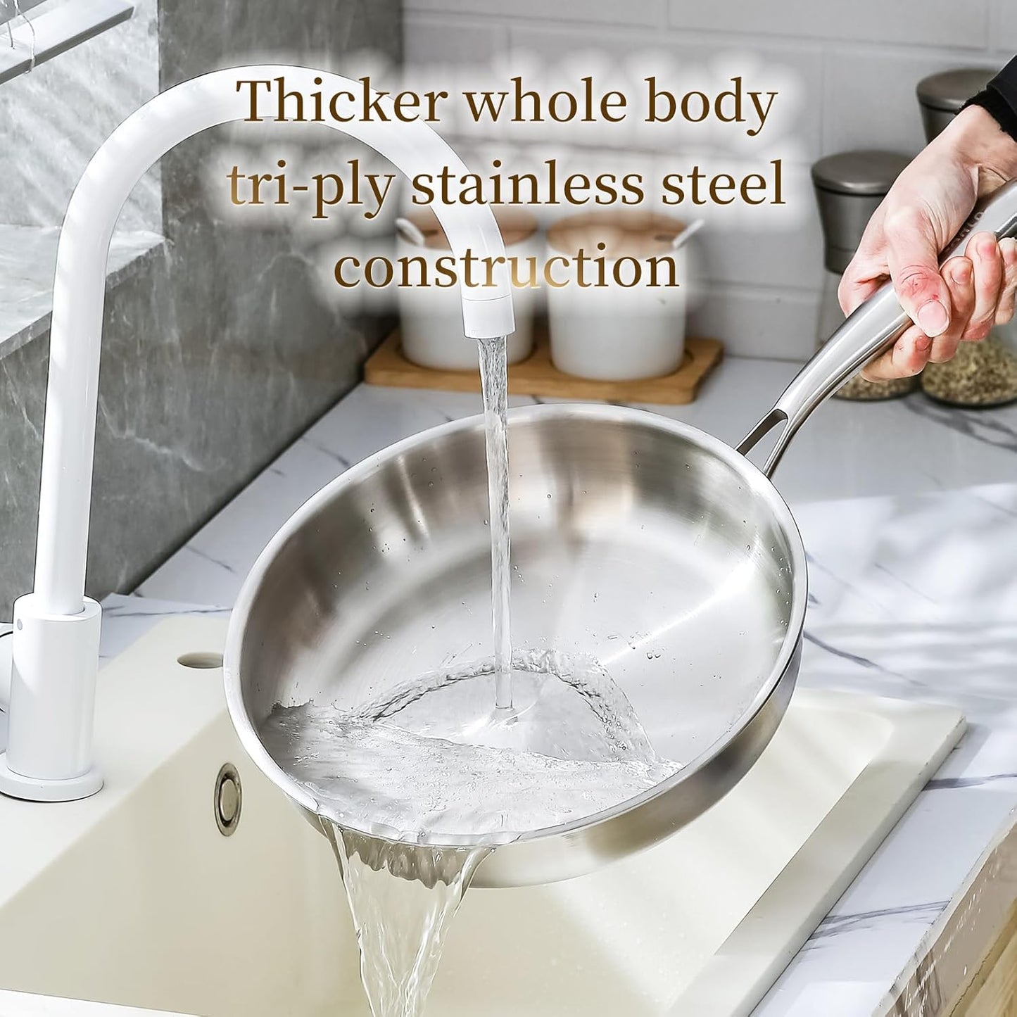 DELARLO Tri-ply Stainless Steel Kitchen Cookware Frying Pan Set with Lid 10.5" 12.5" Induction large Skillets Chef's Pan,Pots and Pans Set Kitchen Cookware Set Suitable for All Stove