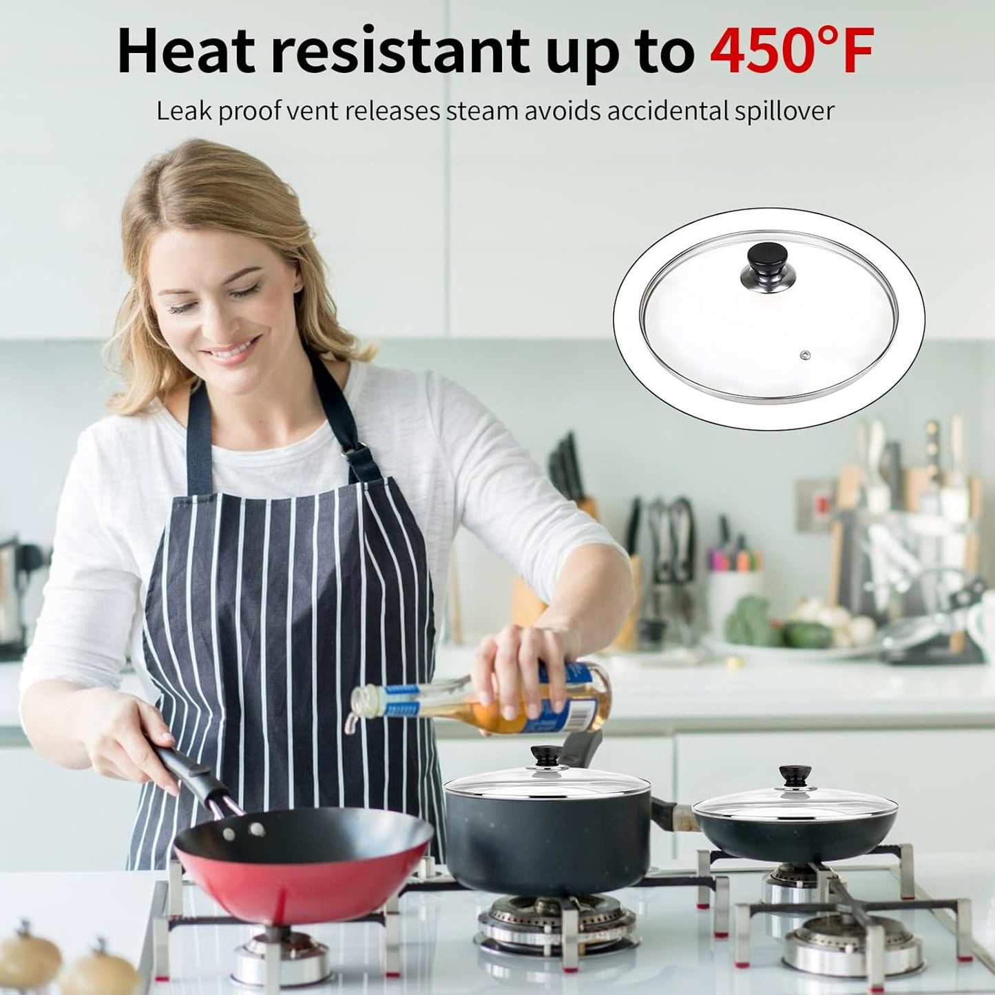 8 Inch Pan Lid, 8 Inch Frying Pan Lids, Tempered Glass Cast Iron Lid for Skillets, Fry Pan, Wok Pot (8 inch)