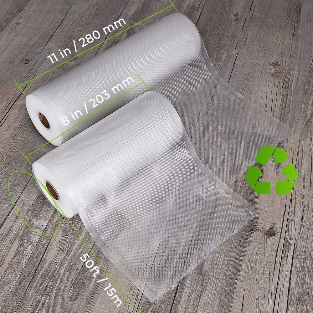 Vacuum Sealer Bags For Food, 6 Pack 3 Rolls11"x20' +3 Rolls 8"x20' Commercial Grade BPA Free Bag Rolls, Durable Customized Size Food Vac Bags for Storage and Sous Vide Cooking,Puncture Prevention