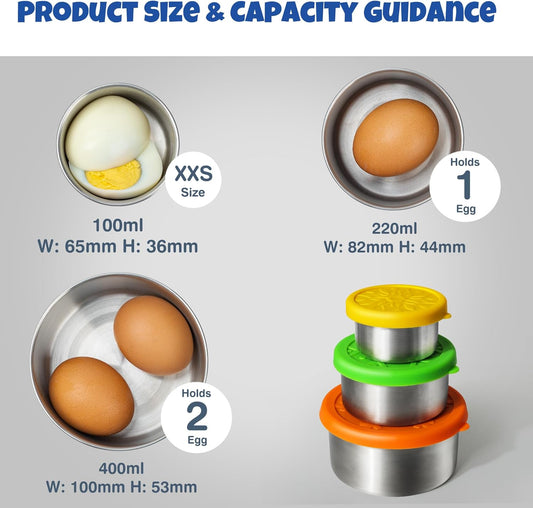 304 Stainless Steel Containers with Lids Small for Lunch Food/Snacks, Leak-Proof and Round Stainless Steel Food Storage Containers for Back to School Kids, 3 Pack Stackable (4oz, 8oz, 14oz)
