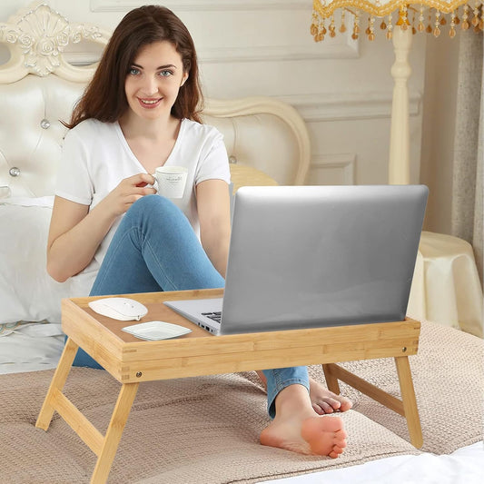 Bed Tray Breakfast Food Tray with Folding Legs Kitchen Serving Tray for Lap Desks Notebook Computer Sofa Platters TV Snack Tray(Beige, Large)