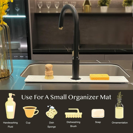 Faucet Mat for Kitchen Sink, Stone Drying Mat for Kitchen Counter, Stone Mat Bathroom, Kitchen Mat, Sink Mat, Water Absorbing Stone Tray for Sink, Bathroom Stone Mat(WHITE, 23.6 * 4")