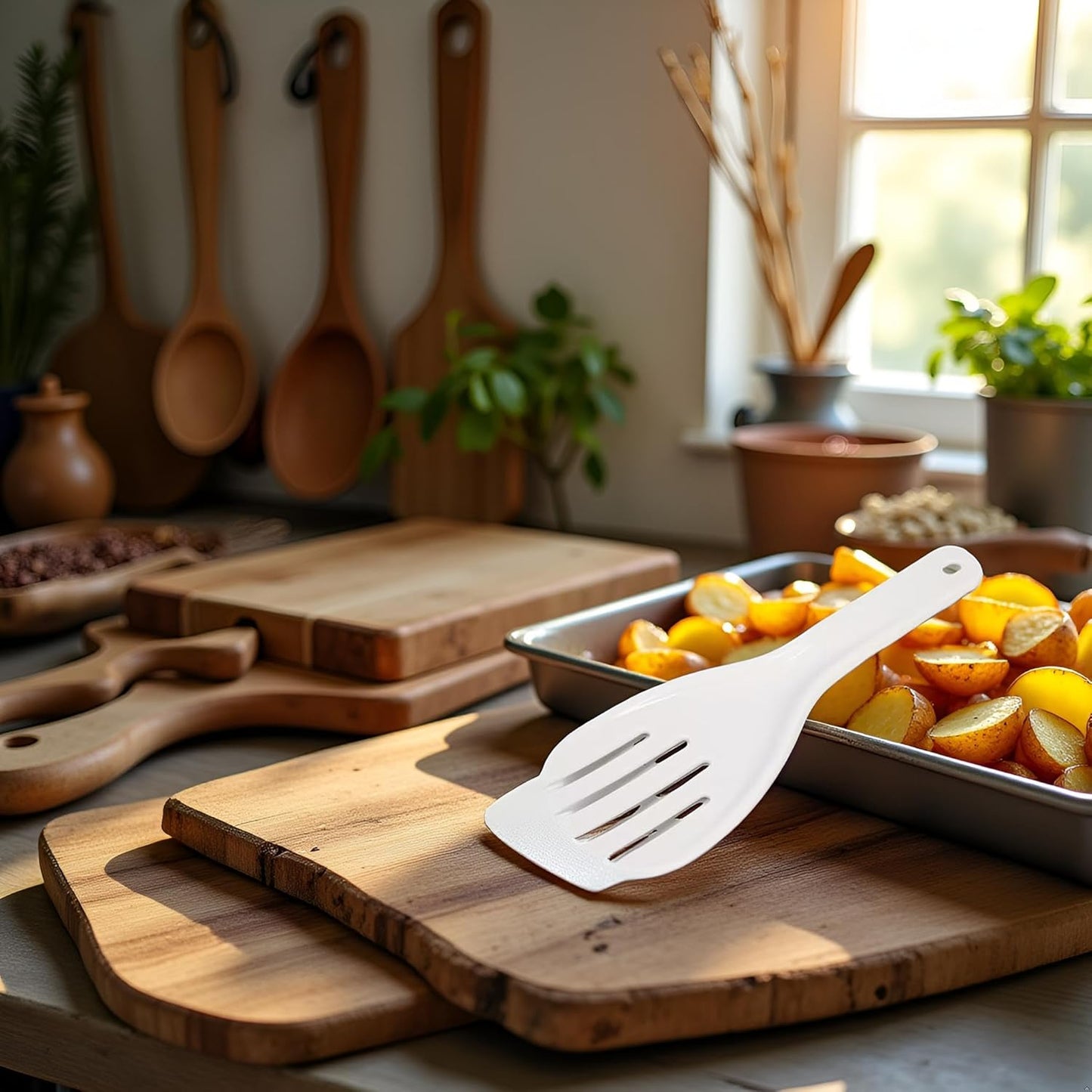 1 Pc White Jumbo Large Plastic Rice Paddle Spatula Scoop Fork-Like, Serving Spoons,Rice and Potato Servers, 10.63" (27 cm) Long