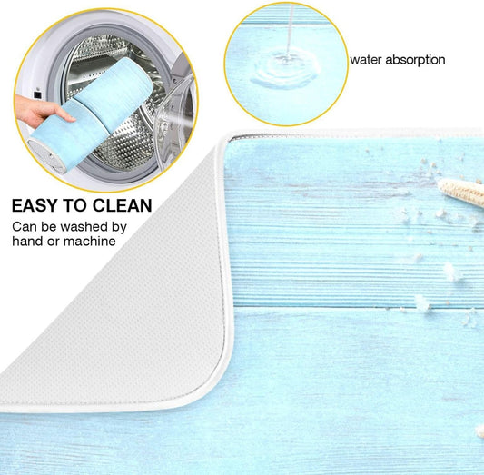 Blue Wooden Seashells and Starfish Dish Drying Mat for Kitchen Counter Super Absorbent Dishes Pad Reversible Microfiber Protector Dish Draining Mats 16x18 inch