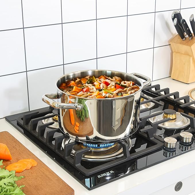 Rorence 6 Quart Stainless Steel Stockpot, Tri-Ply Base Large Pot for Cooking with Lid for Soup, Pasta, Vegetable, Induction Cooking Pot for All Stoves, Oven & Dishwasher Safe