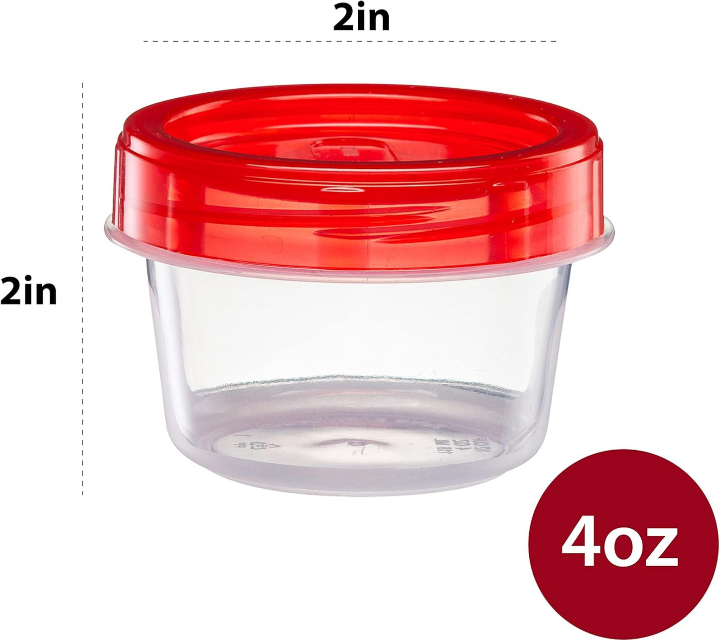 (4 Ounce 20 Pack) Twist cap Containers Clear Bottom With Red Top Screw on Lids Twist Top Food Storage Freezer Containers