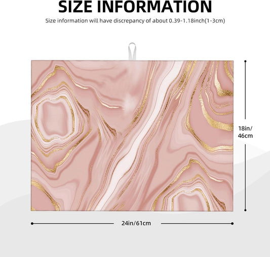 Pink Golden Dish Drying Mat for Kitchen Counter Absorbent Reversible Rose Pink Modern Drying Pad Dark Kitchen Decor Marble Dish Drainer Rack Mats 18"x24"