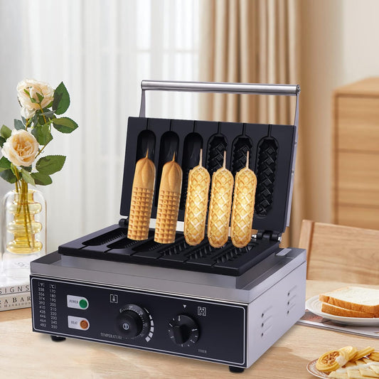 6 PCS Commercial Corn Dog Maker, 110V 1500W Hot Dog Cheese Stick Press Iron, Electric Hot Dog Maker with Non-Stick, Stainless Steel Stick Maker for Hot Dogs on Cheese Sticks Cake Pops