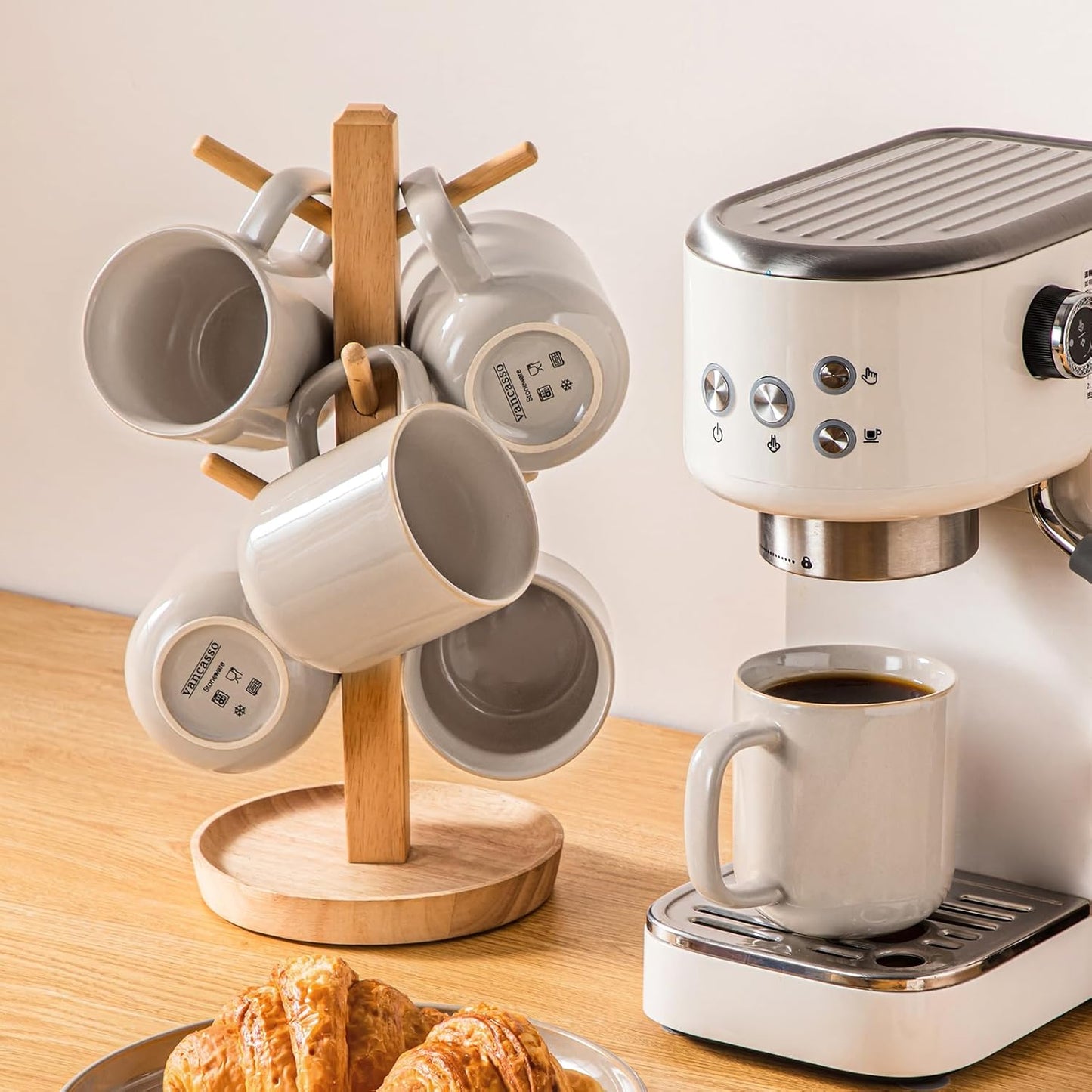 vancasso Coffee Mugs Set of 6, 12 Oz Ceramic Coffee Cups with Handle, Ceramic Unique Glaze Coffee Cup for Cappuccino, Latte, Tea, Cocoa, Dishwasher & Microwave Safe Gift Sets, Gray, Series PLAYA