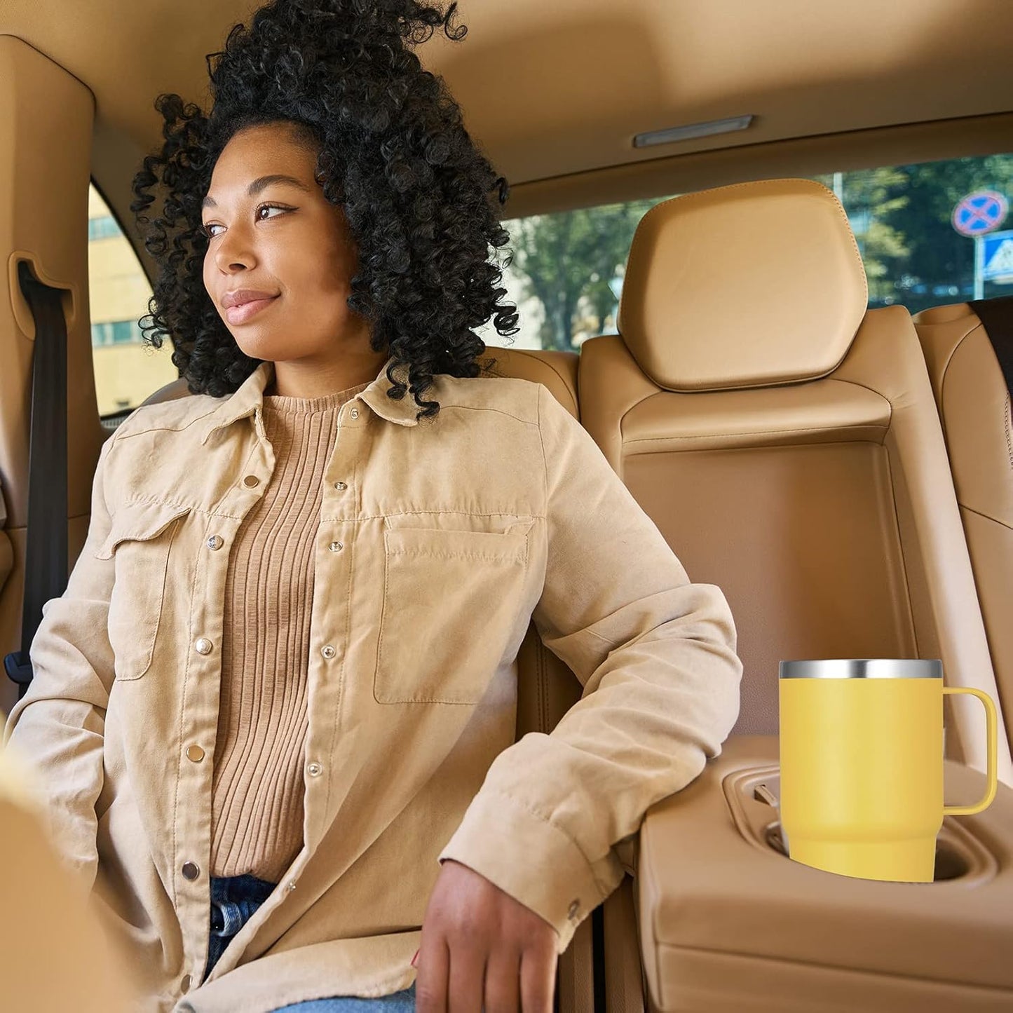 VEGOND 20 oz Tumbler Bulk with Handle Lid and Straw, Stainless Steel Insulated Travel Coffee Mug Set, Spill Proof Double Wall Metal Tumblers Cups, Yellow 6 Pack