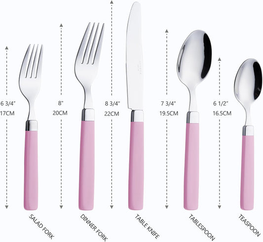ANNOVA Silverware Set Stainless Steel Colorful Tableware Kitchen Flatware Set Utensils, Includes Dinner Knives, Forks, Spoons, Salad Forks & Dessert Spoons (Light Pink, 20 Pieces)