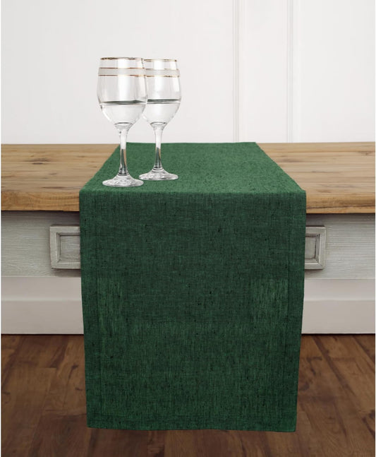 Solino Home Linen Table Runner 48 Inches - 100% Pure Linen Forest Green Table Runner 14 x 48 Inch Ideal for Dresser and Coffee Tables - Athena - Christmas, Thanksgiving