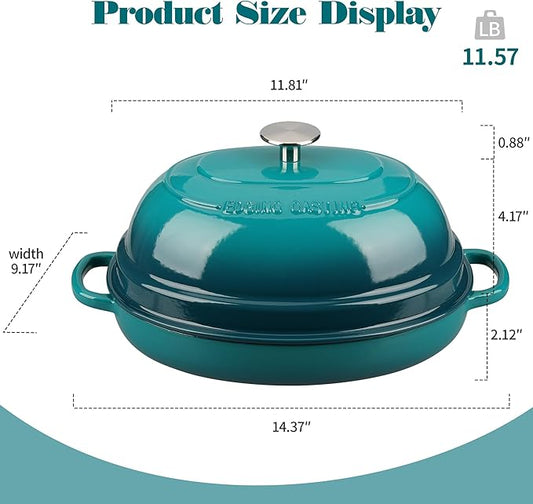 Enameled Oval Cast Iron Dutch Oven Pot with Lid, Bread Dutch Oven for Sourdough Bread Baking, 6QT, Darkcyan