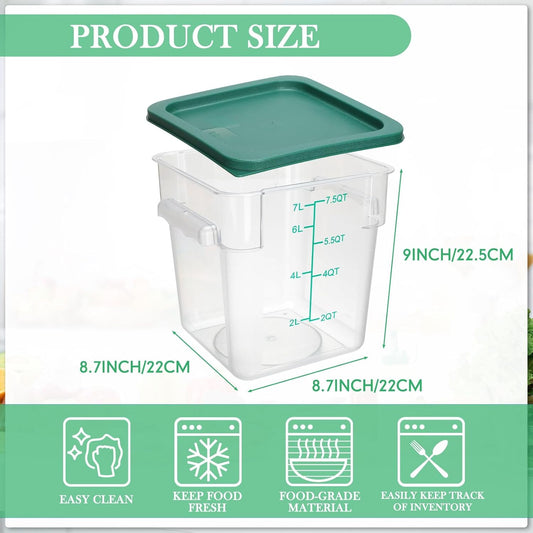 Lallisa 12 Pack 8 Qt Clear Food Storage Container with Handles and Lid Commercial Grade Square Food Storage Containers Polycarbonate Air Tight Box for Home Restaurant Kitchen