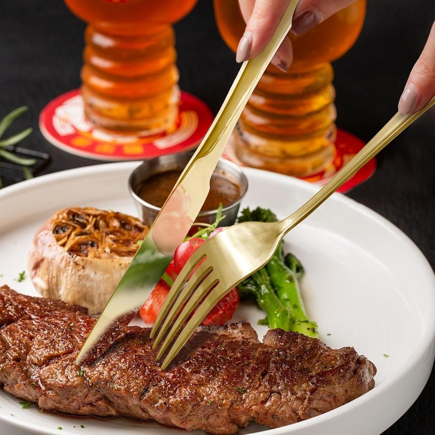 Flatware Serving Set, 24 Pieces Heavy Duty Stainless Steel Flatware Set Utensils Cutlery Tableware Set Including Steak Knife Fork and Spoon