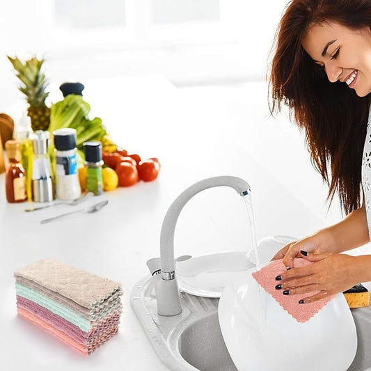 kimteny 12 Pack Dish Towels, 10x10 in Premium Dish Cloths, Super Absorbent Kitchen Towels Coral Velvet Dishcloths Nonstick Oil Fast Drying Washcloths (Pink-Grey)