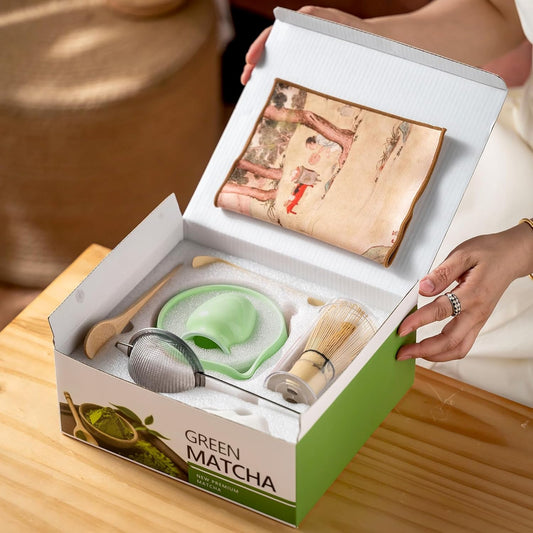 Matcha Whisk Set,(8Pcs) Includes Ceramic Matcha Bowl, Whisk, Holder, Scoop and Spoon, Rest, Sifter, Tea Towel,Traditional Tea Ceremony Set Gift(Green)