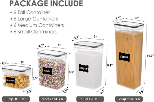 Airtight Food Storage Containers with Lids, Vtopmart 24 pcs Plastic Kitchen and Pantry Organization Canisters for Cereal, Dry Food, Flour and Sugar, BPA Free, Includes 24 Labels,Black