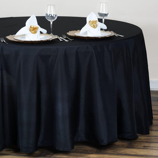 TABLECLOTHSFACTORY 120 Inch Black Round Tablecloth - Linens Polyester Table Cloth, Stain and Wrinkle Resistant Washable Table Cover for Wedding, Party, Banquet, and Restaurant