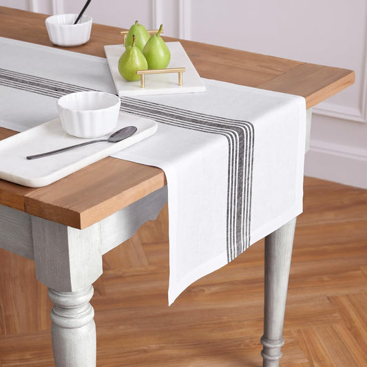 Solino Home Linen Table Runner 108 Inches Long - 100% Pure Linen Black and White Farmhouse Table Runner 18 x 108 Inch for Dining, Fall, Autumn, Halloween, Thanksgiving