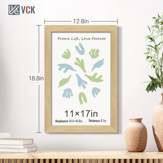 VCK 11x17 Picture Frame 5 Pack - Oak, Natural Solid Wood Poster Frames, Wall Gallery Frame