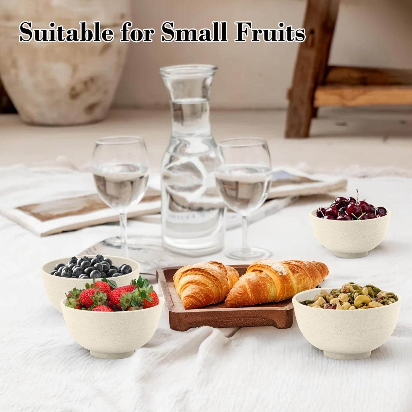 Wrova wheat straw dessert bowls 10oz set of 8 - Unbreakable snack Bowls for kids - Mini Bowls for Ice Cream,Snack and Fruits - Microwave & Dishwasher Safe Appetizer Bowl Sets - Beige