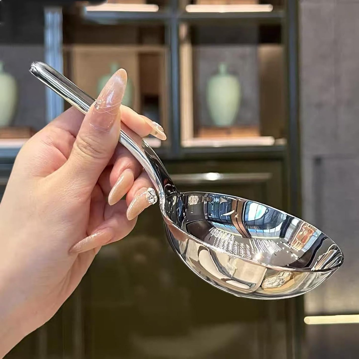 Heavy-Duty Ladle (Short Handle) Big Spoon 18/10 Stainless Steel Ladle for Serving, 7.1 inch, 1Pack (Silver)