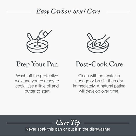 Merten & Storck Pre-Seasoned Carbon Steel 10” Frying Pan Skillet, Use on Induction, Stove and Grill, Durable, Even-Heating, for Searing, Grilling, Oven Use, and Campfire, Indoor/Outdoor