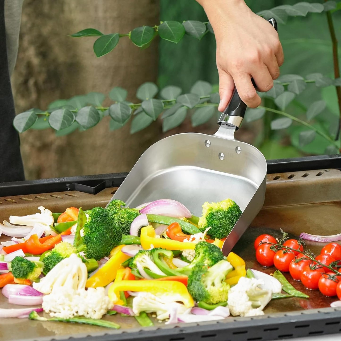 onlyfire Stainless Steel Grill Scoop Griddle Spatula for Flat Top, Large Food Mover Smash Burger Shovel Grilling Accessories for Stiring Fry, Cooking and Moving Food, 7“