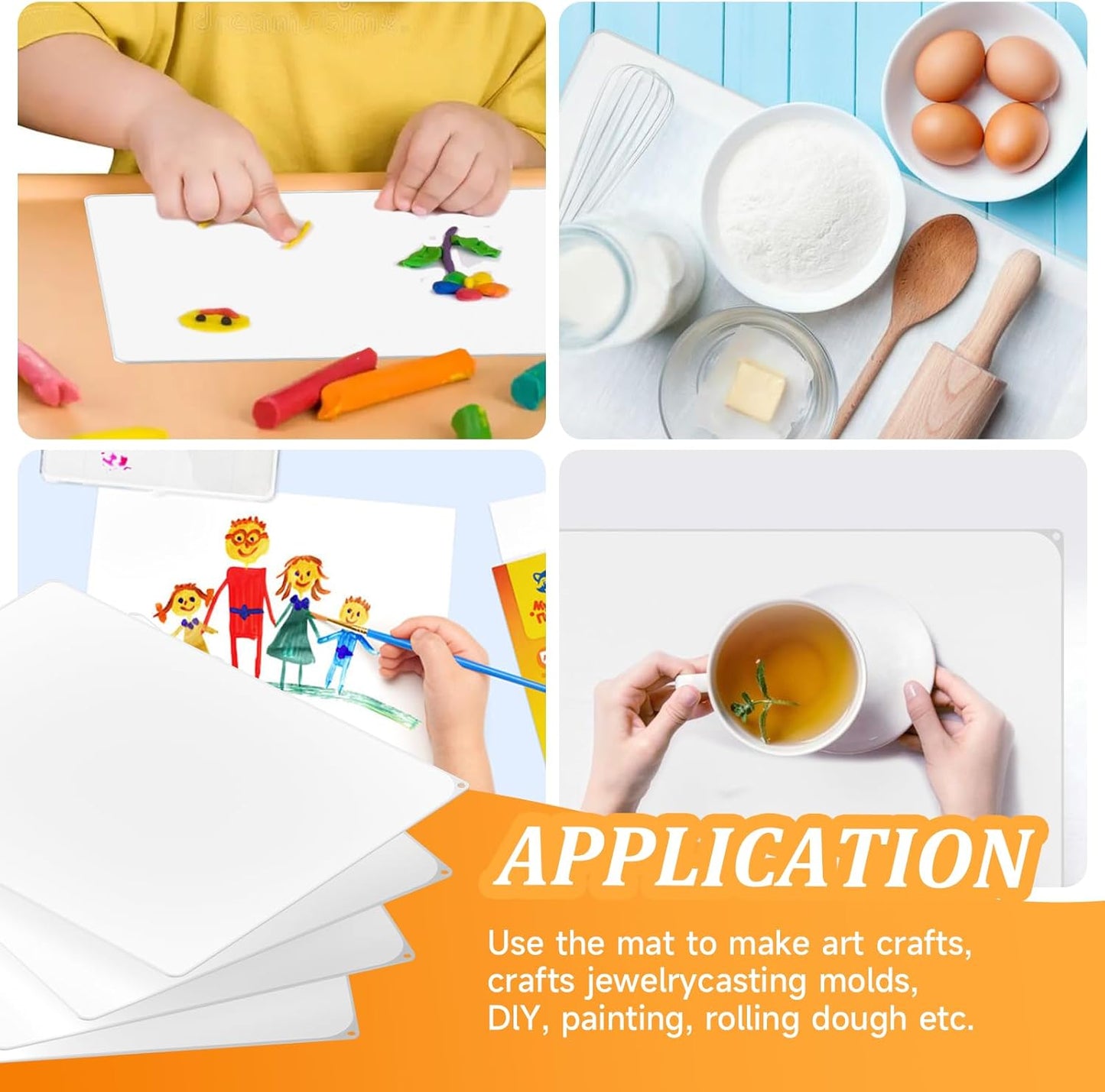 Silicone Placemats for Toddlers Baby,Food-Grade,Non-Slip,Dining,Heat Resistant Silicone Mat,Small Baking Mat,Kitchen Counter Mat,Dishwasher Safe (15.7x11.8inch-4pack, Translucent)
