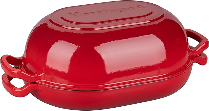 Enameled Cast Iron Sourdough Bread Oven, Dutch Oven, Loaf Cast Iron Bread Pan for Homemade Bread Baking, Meatloaf Pan with Lid, 7QT, Red