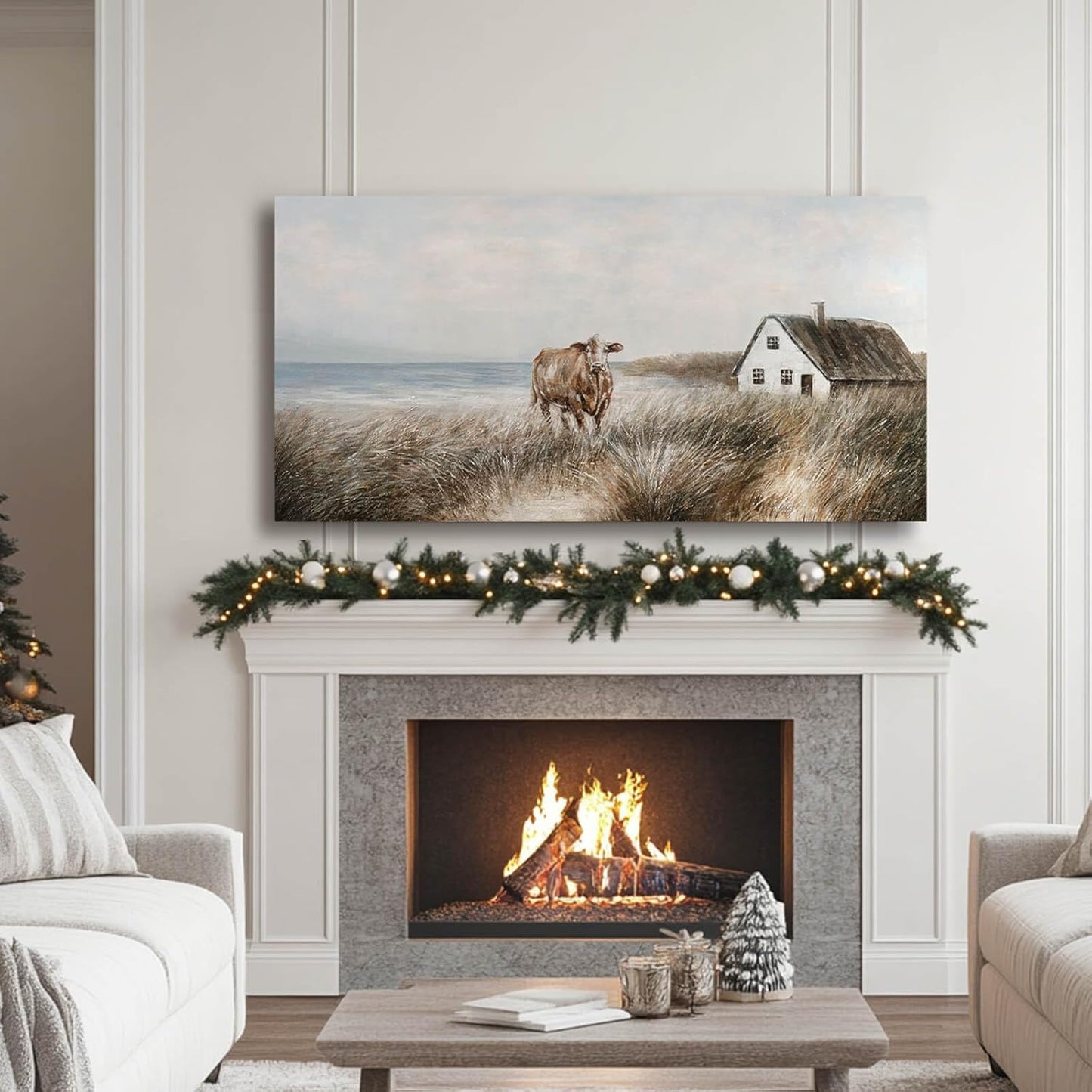 Western Decor Farmhouse Wall Art Cow Wall Art Rustic Painting Poster for Men's Bedroom Office Home Decorations for Living Room 24"x48"