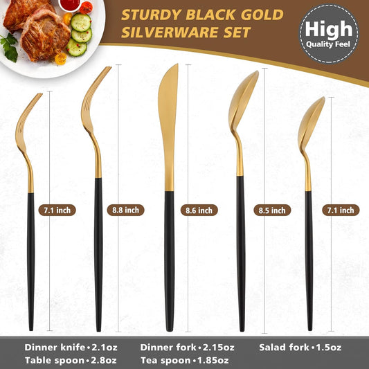 Matte Black Gold Silverware Set, Oliviola 40-Piece Stainless Steel Flatware Cutlery Set Service for 8, Satin Finish Kitchen Utensil Set, Dishwasher Safe