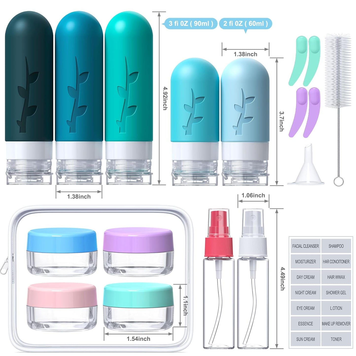 19pack Travel Bottles for Toiletries, TSA Approved Silicone Travel Size Containers for toiletries Set