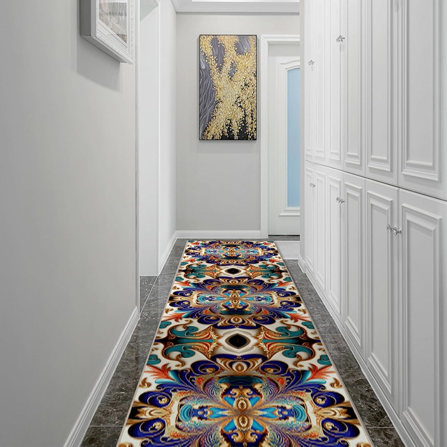 Washable Corridor Runner Rug, Non-Slip Vintage Hallway Rug Runner with Upgrade Rubber Backing, Stain Resistant Faux Wool Distressed Carpet for Bedroom Kitchen Laundry Corridor Balcony (94.5" x 23.6")