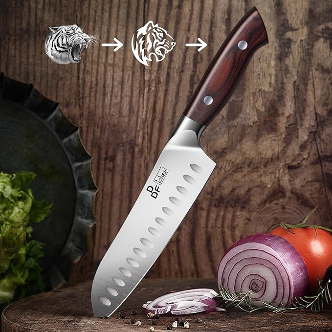 DDF iohEF Kitchen Knife 7 inch Chef Knife Professinal Santoku Knife, Japanese Stainess Steel Ultra Sharp Cooking Knife with Ergonomic Handle for Chopping Vegetable and Cooking