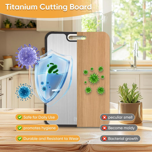 Titanium Cutting Board with Smooth Dual-Sided Surface, GR2 Titanium & Wheat Straw PP, Easy-Clean, Non-Slip, Dishwasher Safe, Large Cutting Board for Fruits, Vegetables & Meat