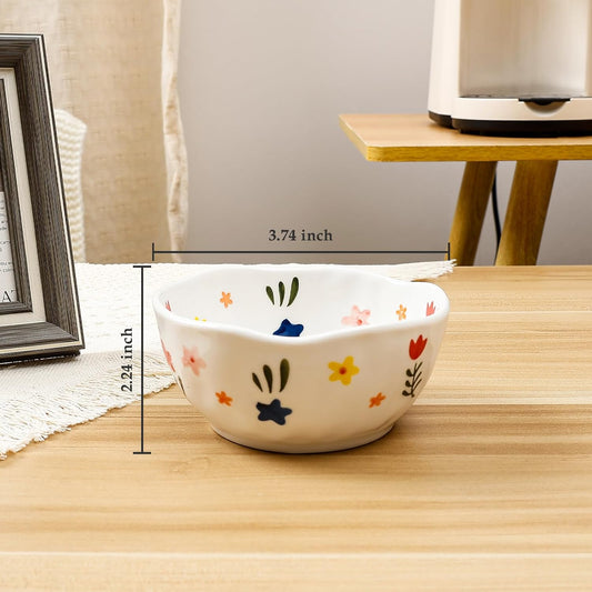 Koythin Ceramic Cereal Bowl, Cute Flowers Pattern Kitchen Bowls for Cereal, Salad, Pasta, Soup, Dessert, Serving, Home Decor, Microwave and Dishwasher Safe (White Floral Fragments)