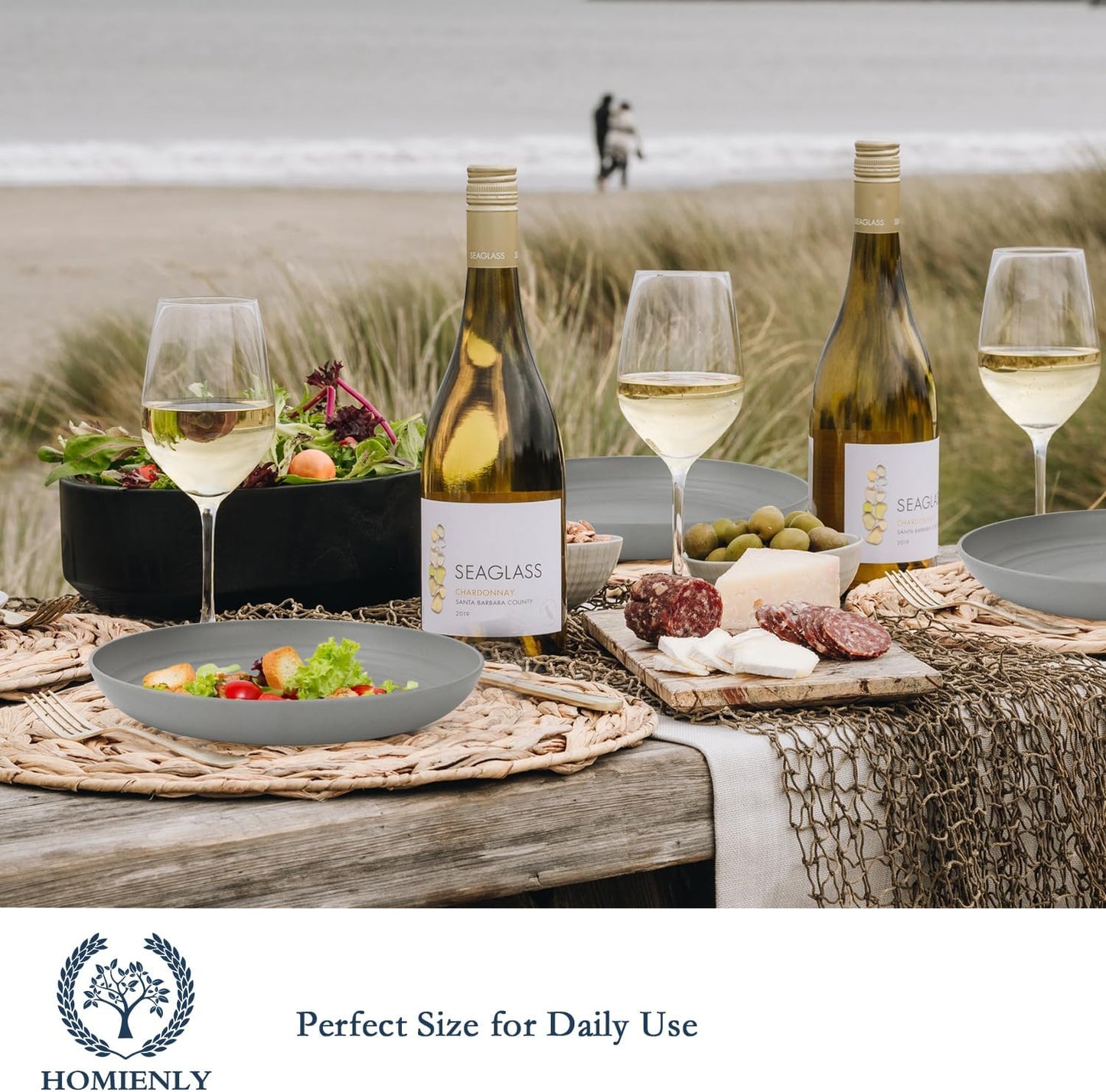 Homienly Deep Dinner Plates Set of 8 Alternative for Plastic Plates Microwave and Dishwasher Safe Wheat Straw Plates for Kitchen Unbreakable and Lightweight Round Plate Set (Grey,9 inch)