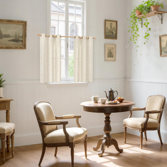 YoungsTex Linen Kitchen Window Curtains 40 Inch Length with Grommet, Short Light Filtering Drapes with Bronze Grommet Semi Sheer for Bathroom Cafe Decorative, 34 x 40 Inch, 2 Panels