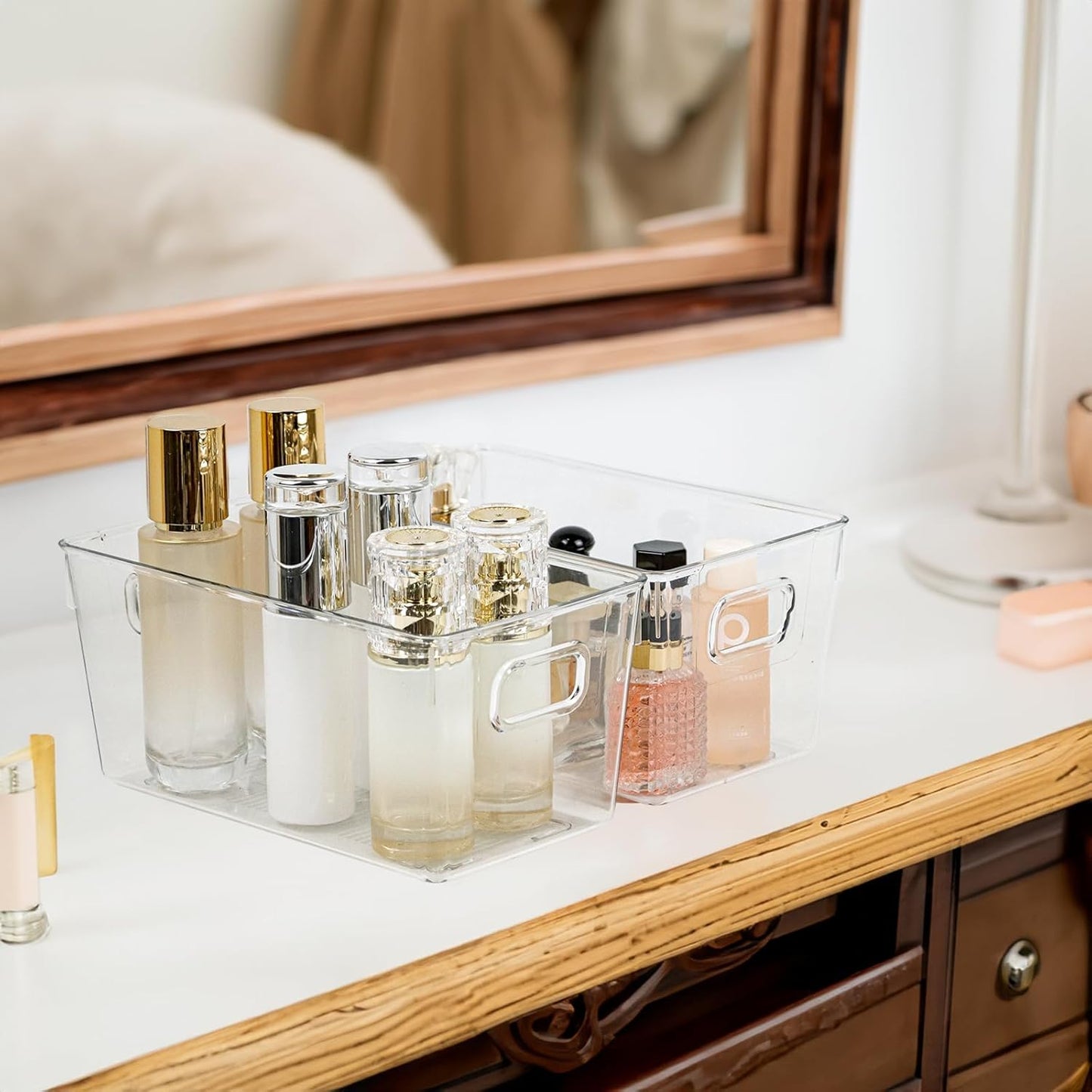 10 PACK Clear Storage Bins Clear Storage Containers for Kitchen Pantry Organization, Organizing Bins with Built in Handles, Cabinet Organizers