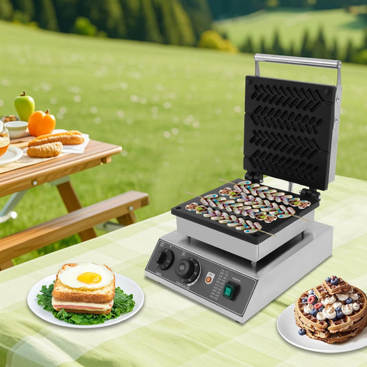 1.7kw Waffle Stick Making Machine, 11.81x14.17x9.45in Electric Waffles Making Machine, Desktop Stainless Steel Waffle Making Machine with 4 Wheat Stalk Shape, 122-572℉, Dual Separate Knobs