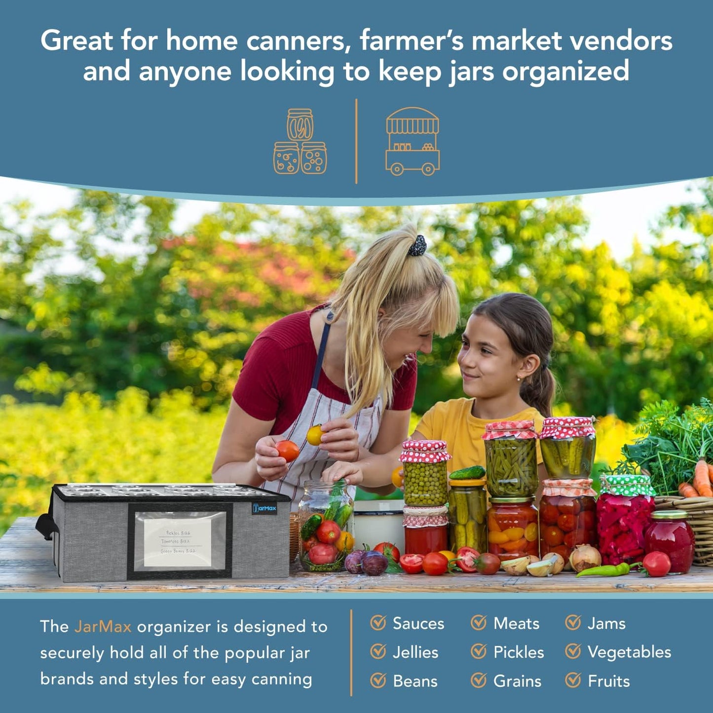 2Pk 16 oz Pint Mason Jar Organizer, Sturdy Pantry Canning Jar Storage Containers, Holds 12 Pint Size Ball Mason Jars, Foldable Canning Organizer, Stackable Home Storage Box w/Lid & Label holder